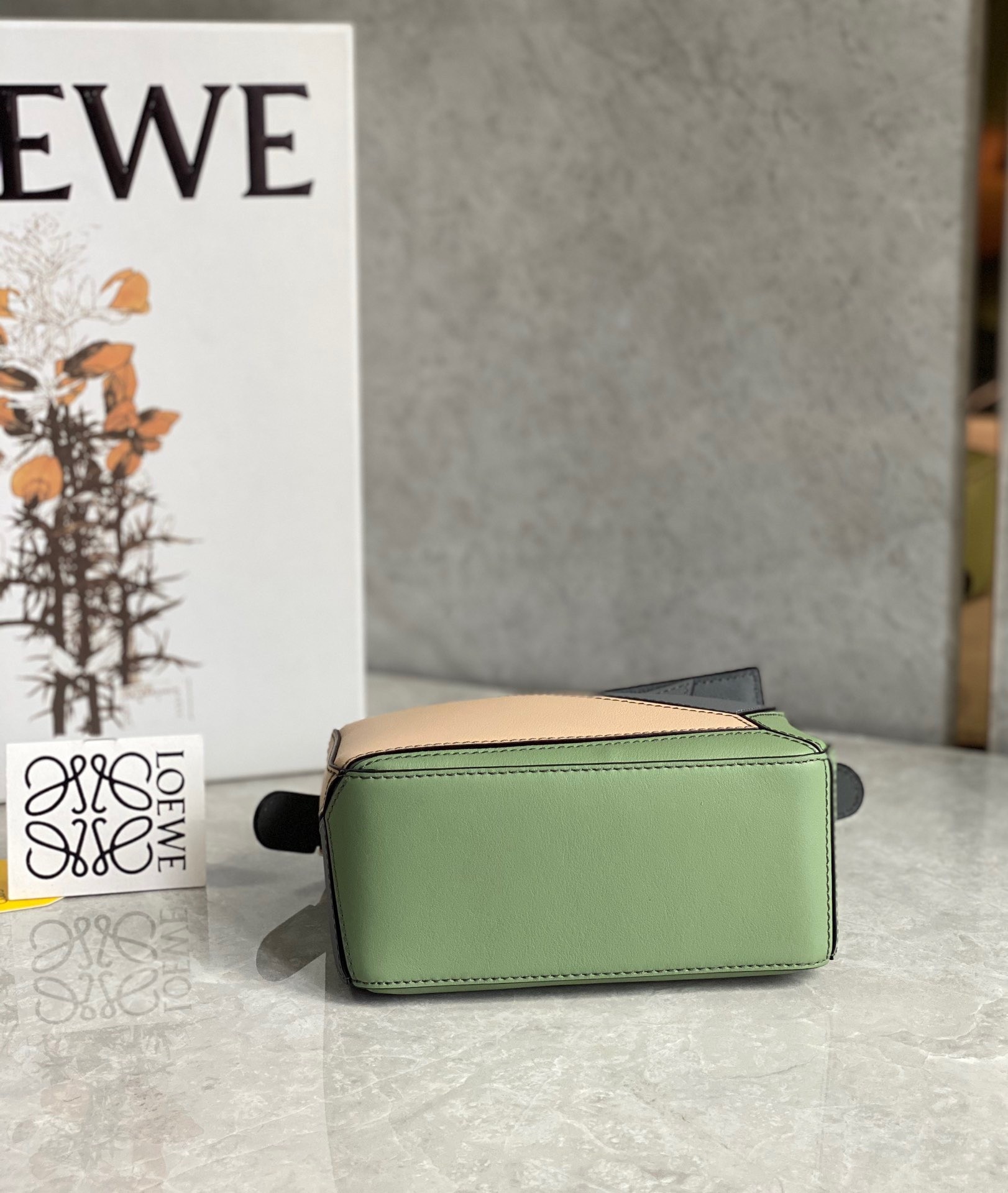 Loewe Puzzle Mini Bag In Asphalt Grey/Nude/Green Calfskin 744