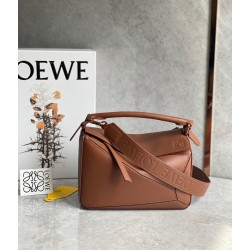 Loewe Puzzle Small Bag In Brown Satin Calfskin 414