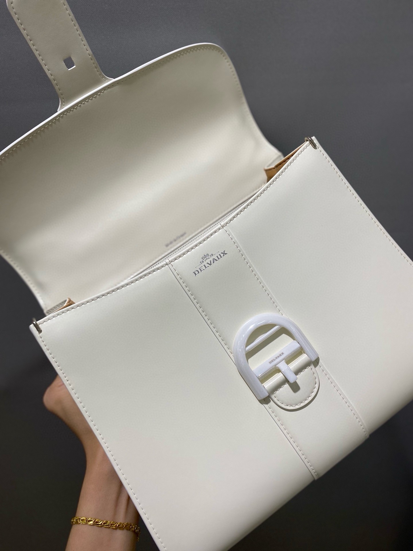 Delvaux Brillant MM Bag in Ivory Box Calf Leather 997