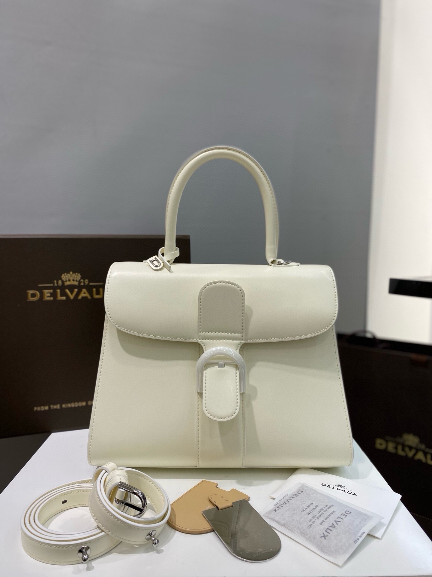 Delvaux Brillant MM Bag in Ivory Box Calf Leather 997