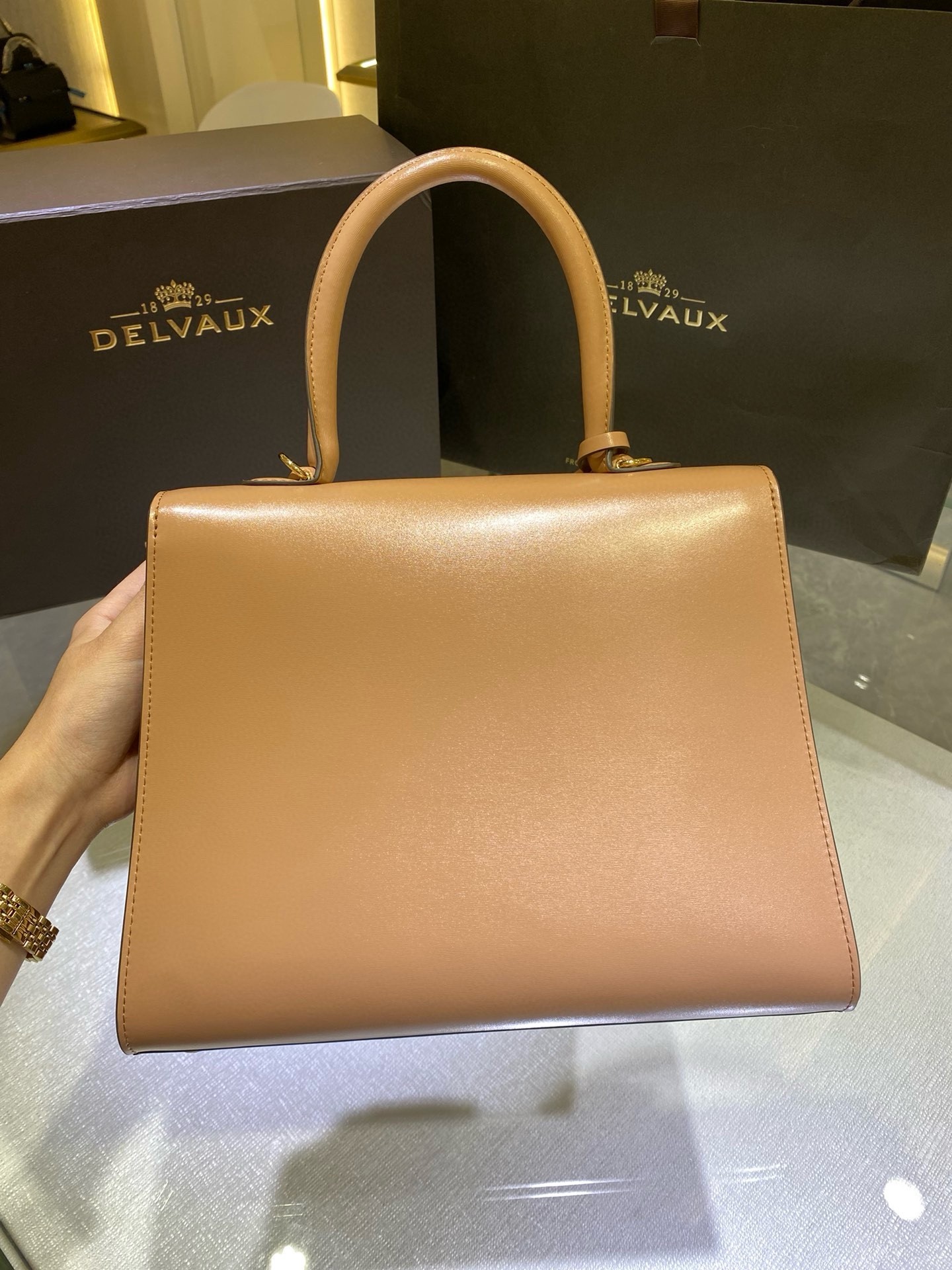 Delvaux Brillant MM Bag in Tender Beige Box Calf Leather 235