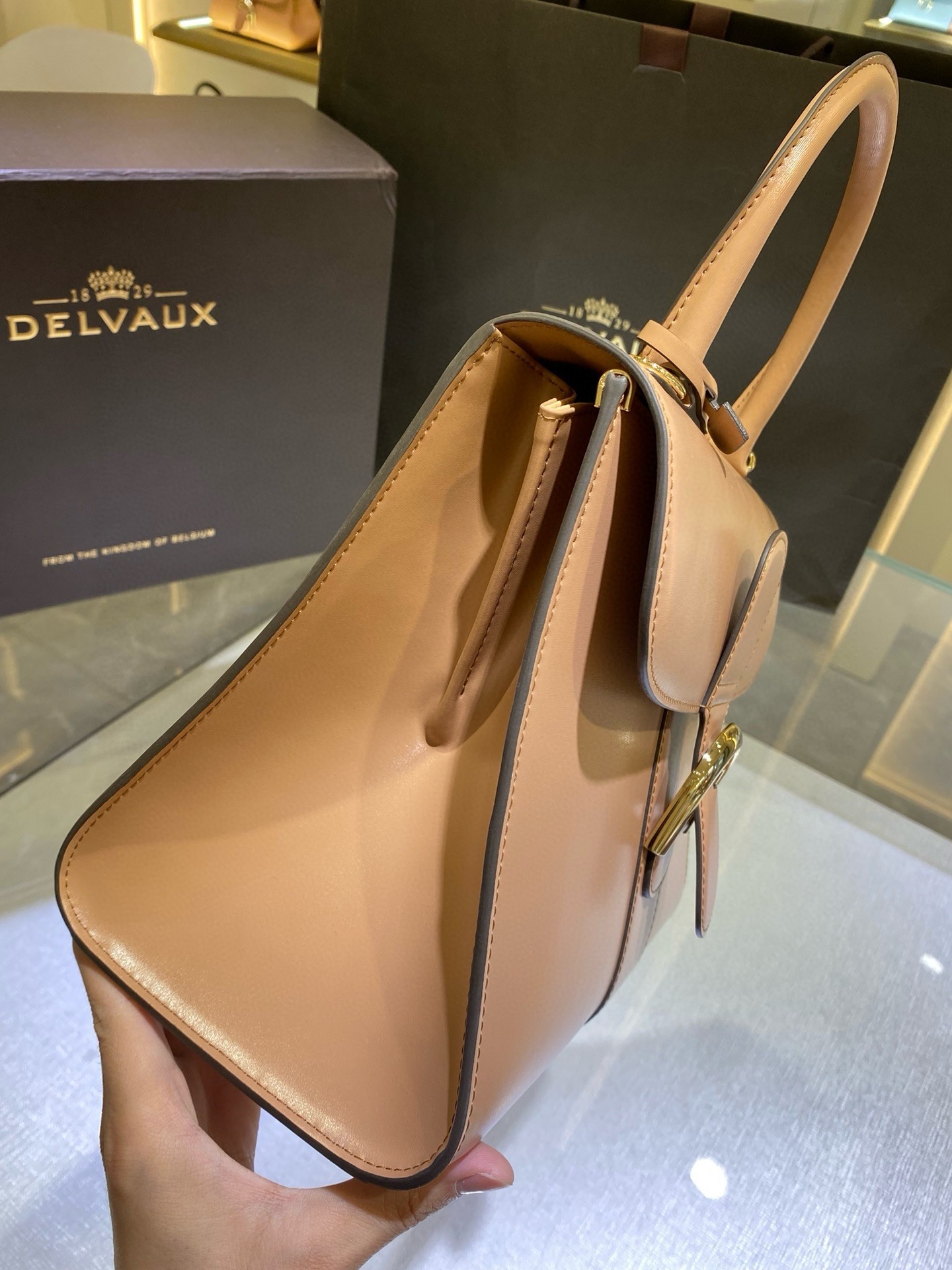 Delvaux Brillant MM Bag in Tender Beige Box Calf Leather 235