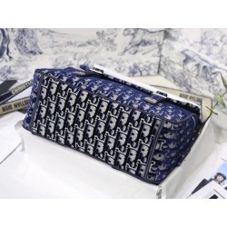 Dior Diorcamp Messenger Bag In Blue Oblique Embroidered Velvet 616