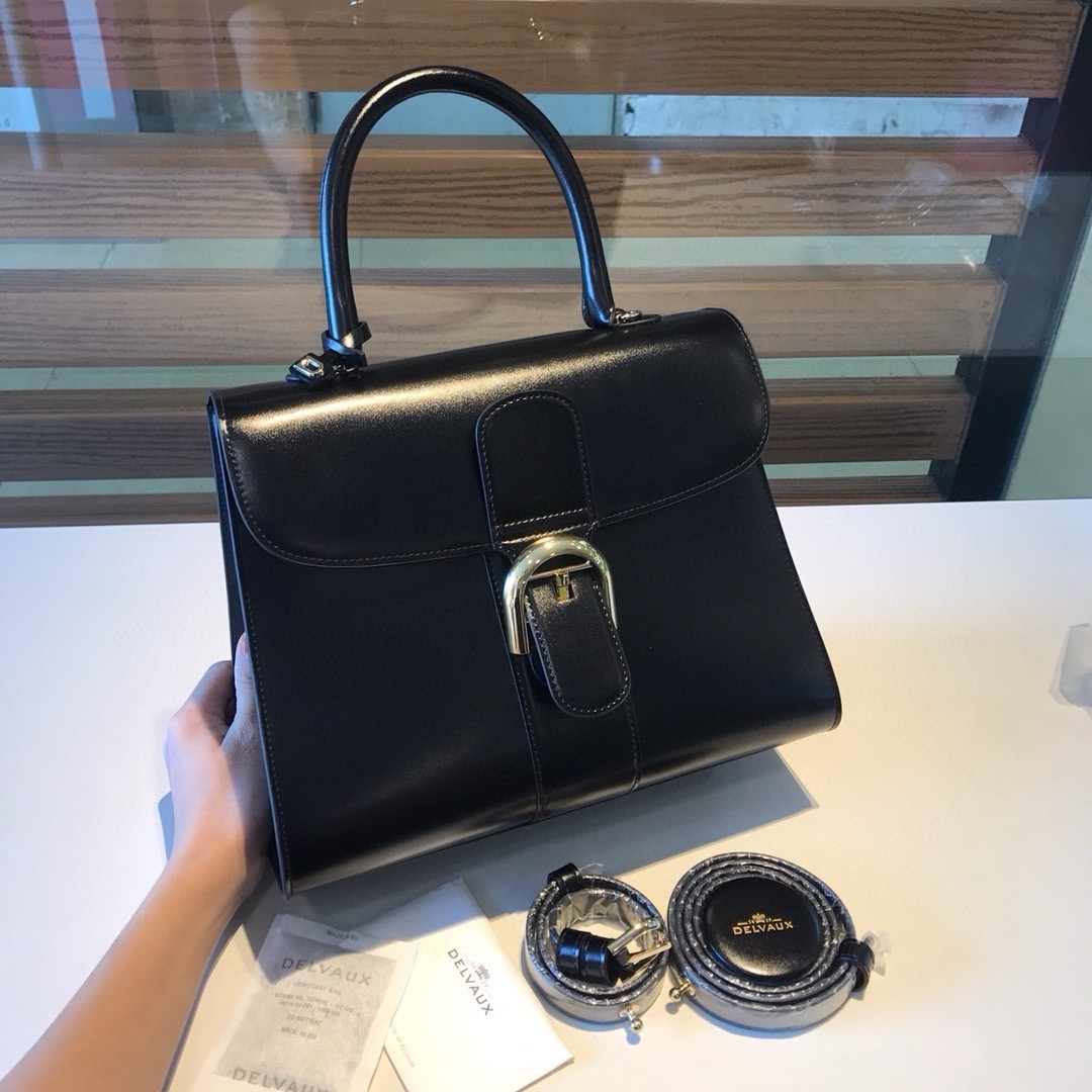 Delvaux Brillant MM Bag in Black Box Calf Leather 625