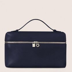 Loro Piana Extra Pocket Pouch L19 in Dark Blue Grained Leather 816
