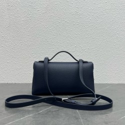 Loro Piana Extra Pocket Pouch L19 in Dark Blue Grained Leather 816