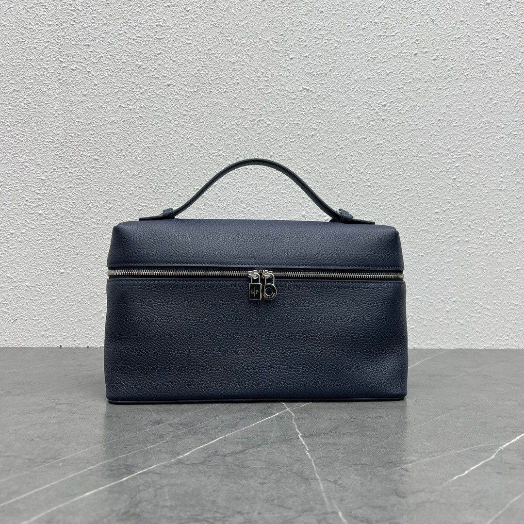 Loro Piana Extra Pocket Pouch L27 in Dark Blue Grained Leather 856