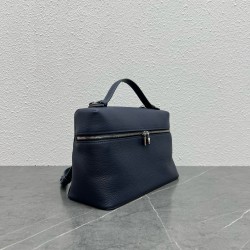 Loro Piana Extra Pocket Pouch L27 in Dark Blue Grained Leather 856