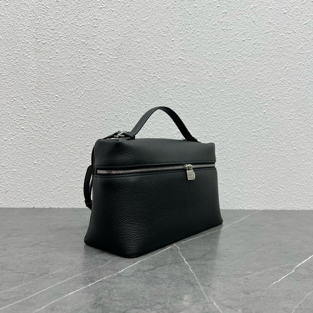 Loro Piana Extra Pocket Pouch L27 in Black Grained Leather 969