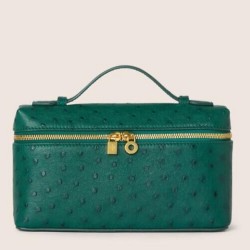 Loro Piana Extra Pocket Pouch L19 in Green Ostrich-embossed Leather 005
