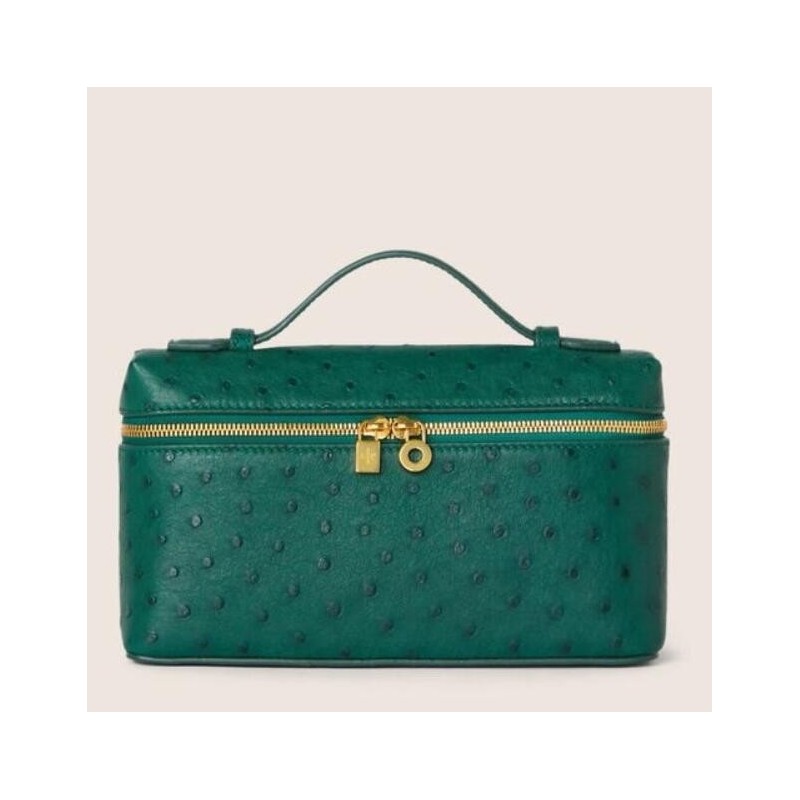 Loro Piana Extra Pocket Pouch L19 in Green Ostrich-embossed Leather 005