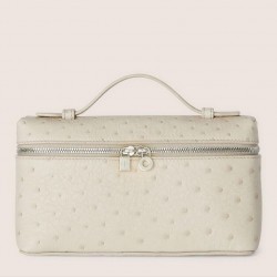 Loro Piana Extra Pocket Pouch L19 in White Ostrich-embossed Leather 124