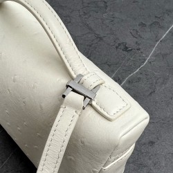 Loro Piana Extra Pocket Pouch L19 in White Ostrich-embossed Leather 124