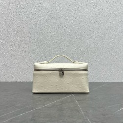 Loro Piana Extra Pocket Pouch L19 in White Ostrich-embossed Leather 124