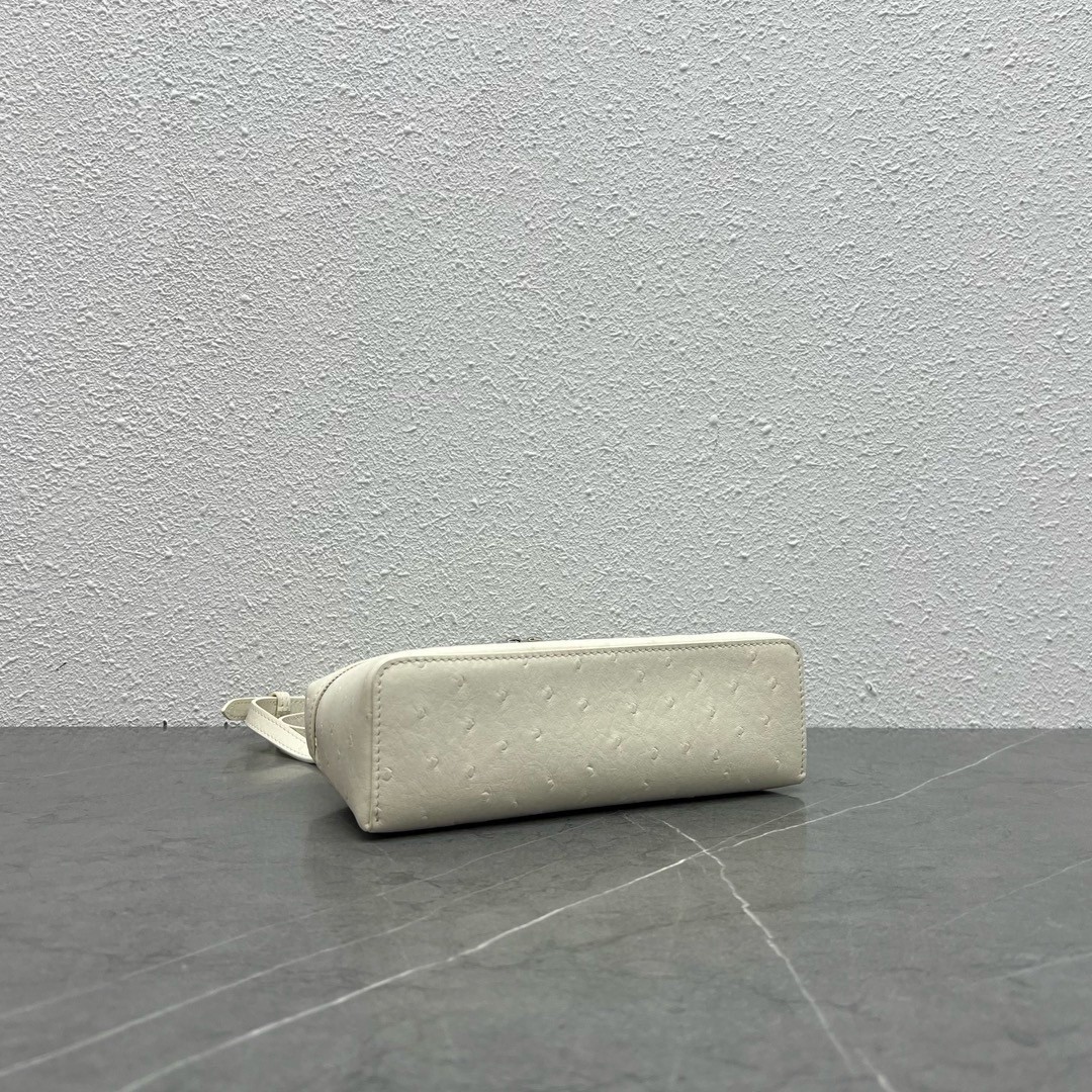 Loro Piana Extra Pocket Pouch L19 in White Ostrich-embossed Leather 124