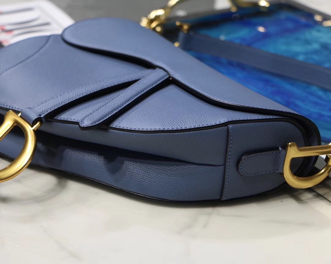 Dior Saddle Bag In Denim Blue Grained Calfskin 521