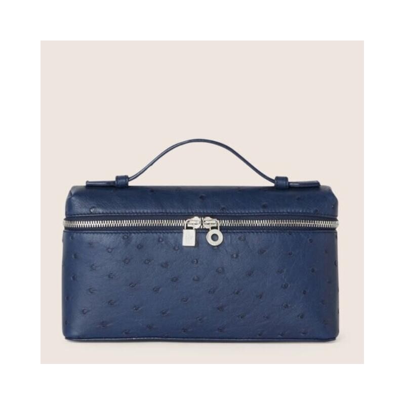 Loro Piana Extra Pocket Pouch L19 in Blue Ostrich-embossed Leather 042