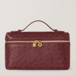 Loro Piana Extra Pocket Pouch L19 in Burgundy Ostrich-embossed Leather 102