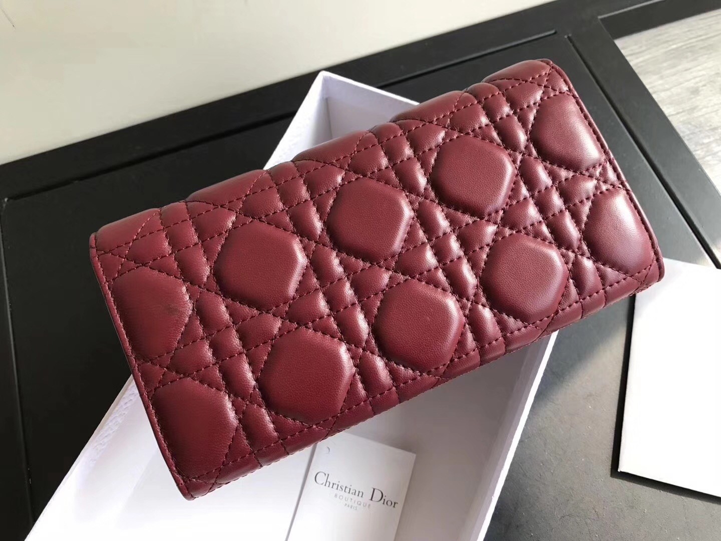 Dior DiorAddict Continental Wallet In Bordeaux Lambskin 935