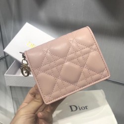 Dior Mini Lady Dior Wallet In Pink Lambskin 017