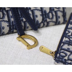 Dior Saddle Chain Wallet In Blue Oblique Canvas  390