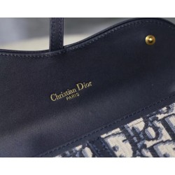 Dior Saddle Chain Wallet In Blue Oblique Canvas  390