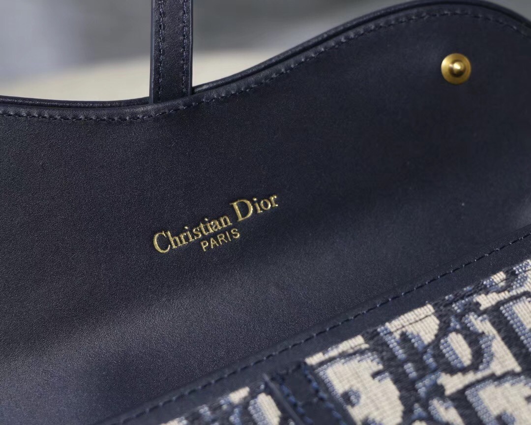 Dior Saddle Chain Wallet In Blue Oblique Canvas  390