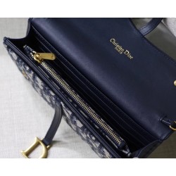 Dior Saddle Chain Wallet In Blue Oblique Canvas  390