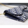 Dior Saddle Chain Wallet In Blue Oblique Canvas  390