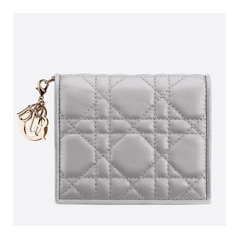 Dior Mini Lady Dior Wallet In Opal Grey Pearly Lambskin 553