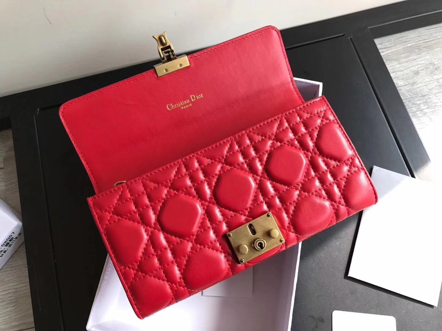 Dior DiorAddict Continental Wallet In Red Lambskin 586