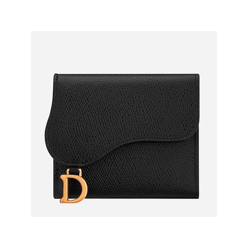 Dior Mini Saddle Tri-Fold Wallet In Black Calfskin 710