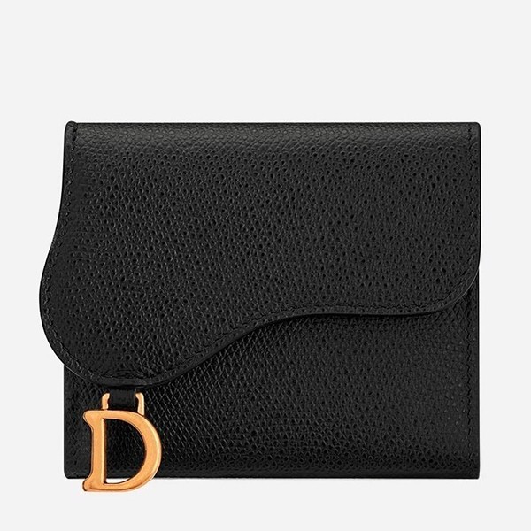 Dior Mini Saddle Tri-Fold Wallet In Black Calfskin 710