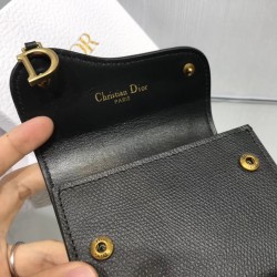 Dior Mini Saddle Tri-Fold Wallet In Black Calfskin 710