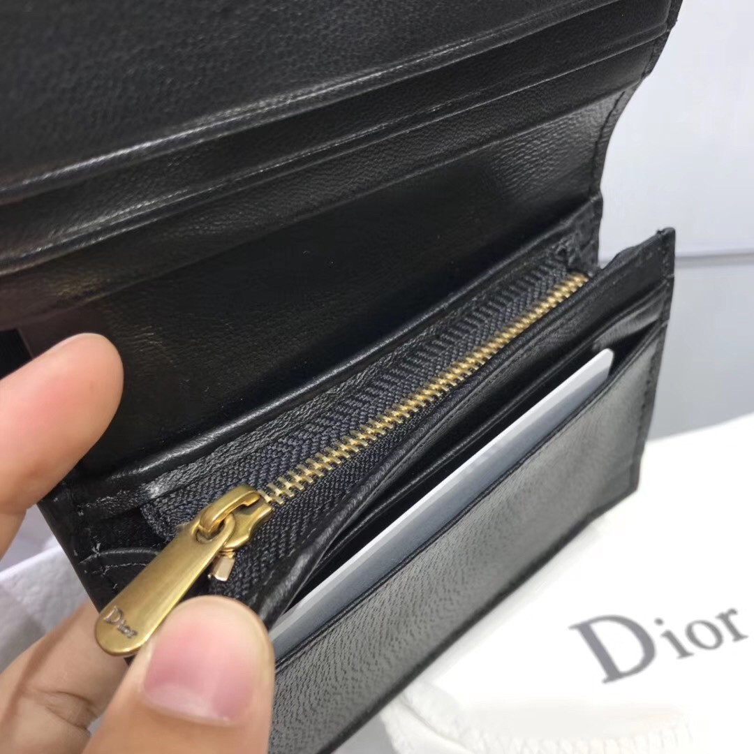 Dior Mini Saddle Tri-Fold Wallet In Black Calfskin 710