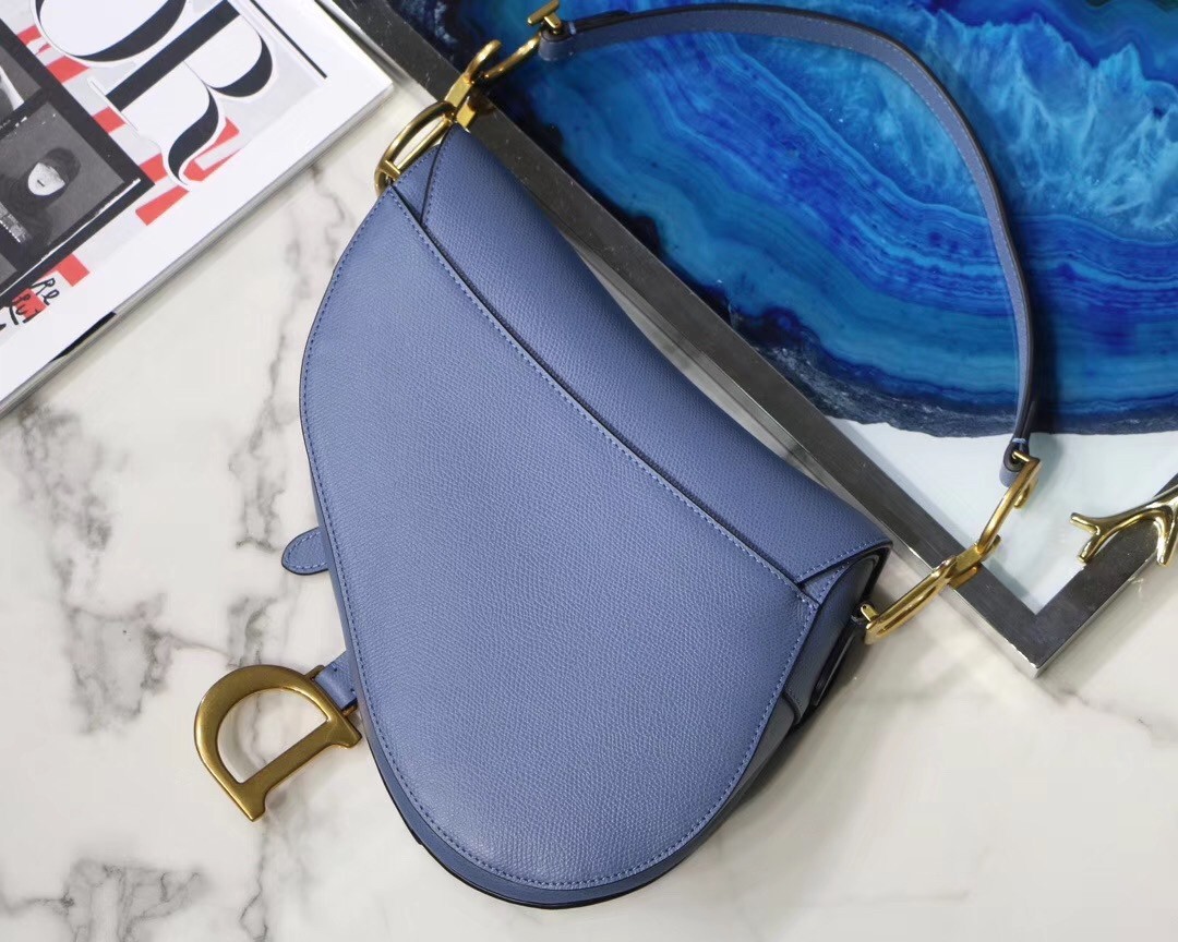 Dior Saddle Bag In Denim Blue Grained Calfskin 521