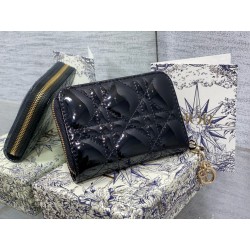 Dior Lady Dior Voyageur Small Coin Purse in Black Patent Leather 179