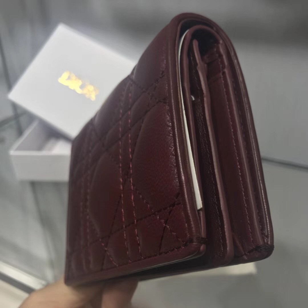 Dior Mini Lady Dior Wallet In Bordeaux Lambskin 277