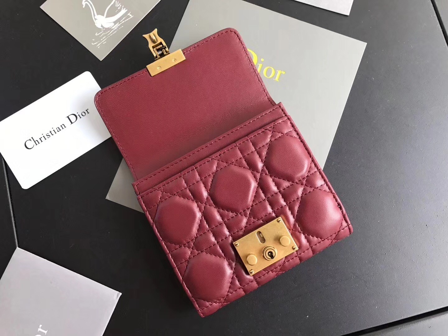 Dior French DiorAddict Wallet In Bordeaux Lambskin 310