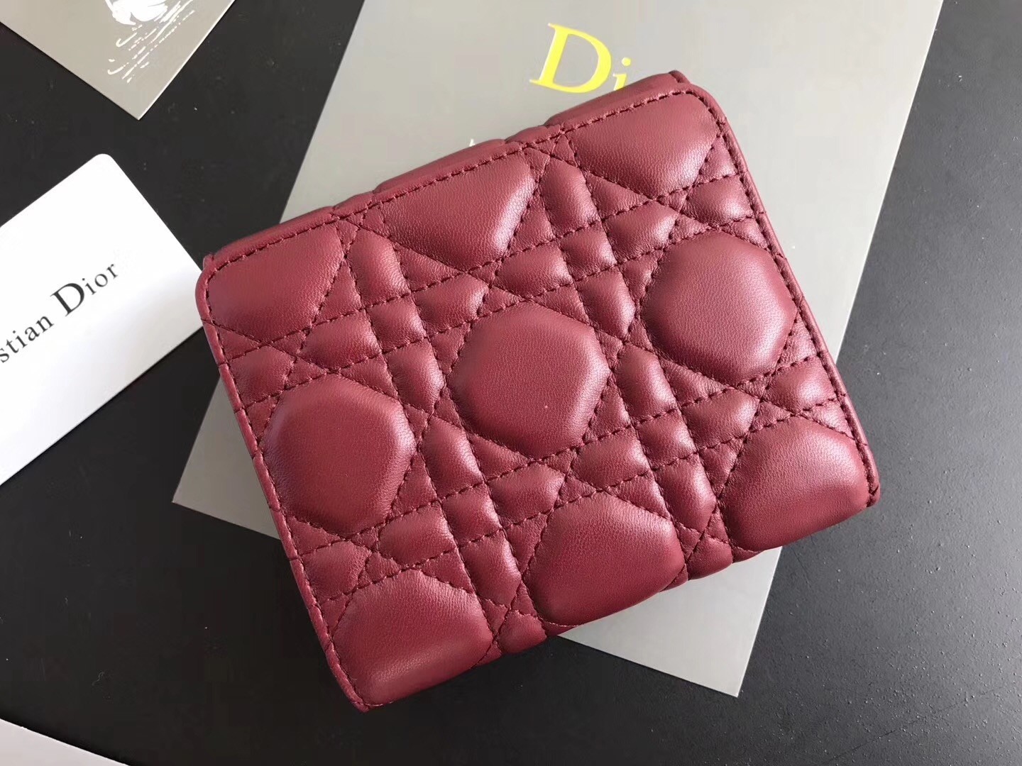 Dior French DiorAddict Wallet In Bordeaux Lambskin 310