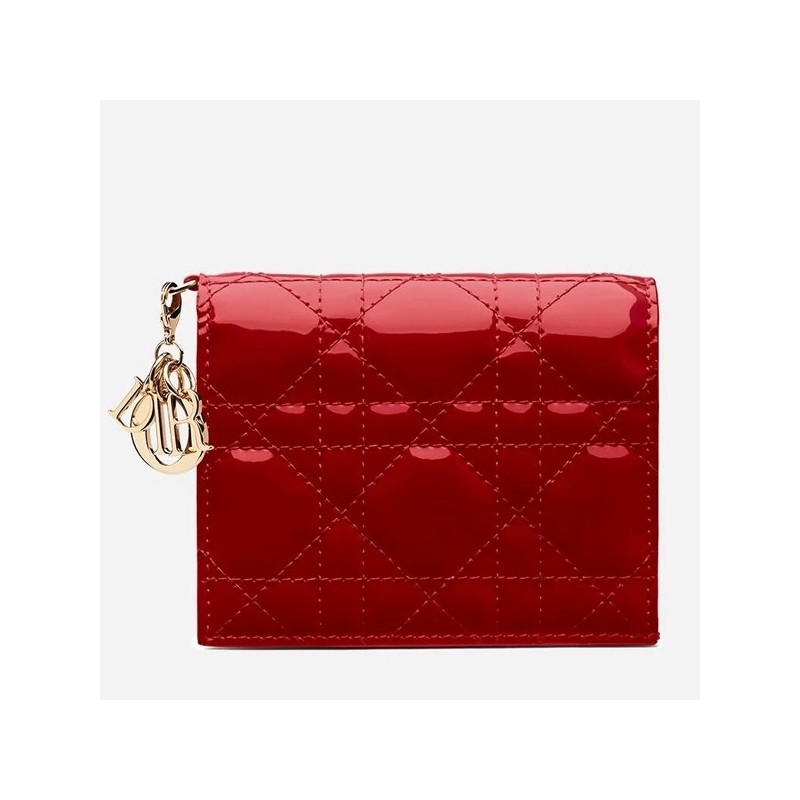 Dior Mini Lady Dior Wallet In Red Patent Leather 824