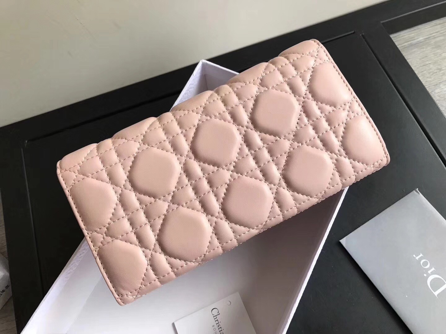 Dior DiorAddict Continental Wallet In Pink Lambskin 877