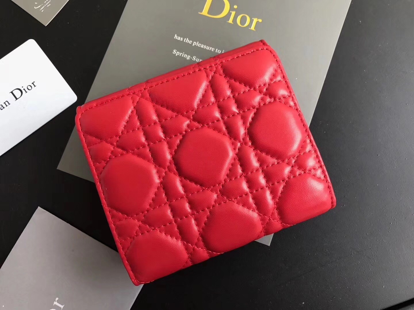 Dior French DiorAddict Wallet In Red Lambskin 147