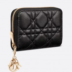 Dior Lady Dior Voyageur Small Coin Purse in Black Lambskin 748