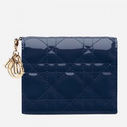 Dior Mini Lady Dior Wallet In Indigo Blue Patent Leather 738