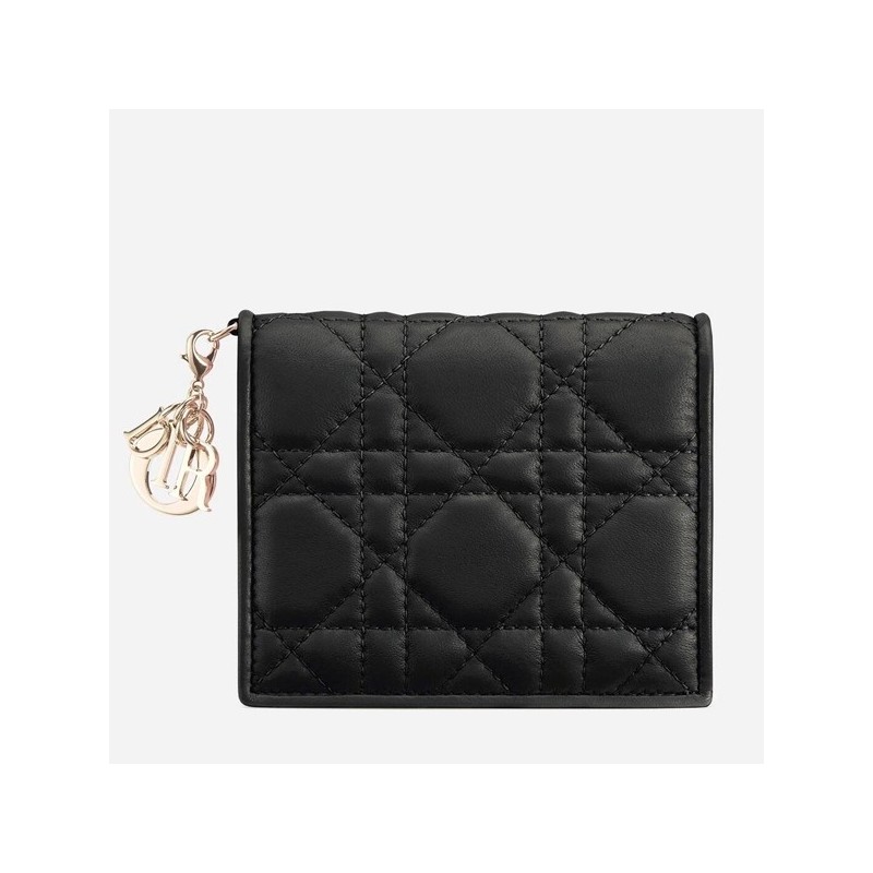 Dior Mini Lady Dior Wallet In Black Lambskin 424