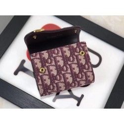 Dior Mini Saddle Tri-Fold Wallet In Bordeaux Oblique Canvas 448