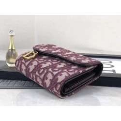 Dior Mini Saddle Tri-Fold Wallet In Bordeaux Oblique Canvas 448