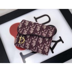 Dior Mini Saddle Tri-Fold Wallet In Bordeaux Oblique Canvas 448