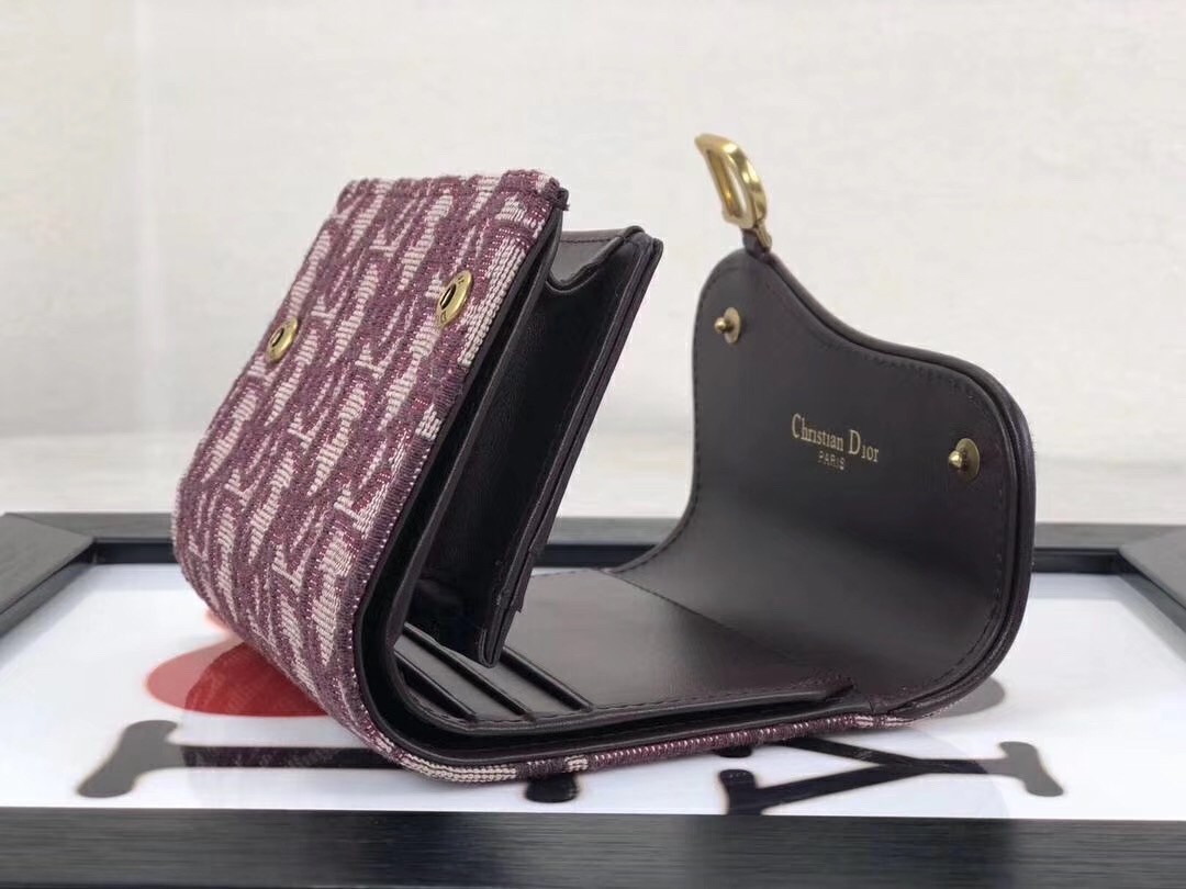 Dior Mini Saddle Tri-Fold Wallet In Bordeaux Oblique Canvas 448